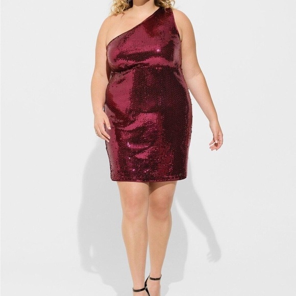 TORRID Mini Stretch Sequin Shirred One Shoulder Dress - Picture 3 of 4